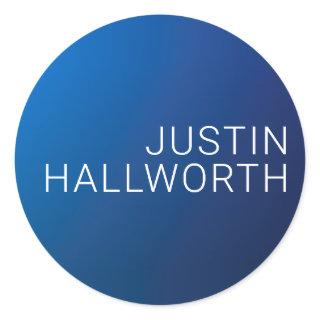Modern Dark Blue Gradient & Minimal Editable Text Classic Round Sticker