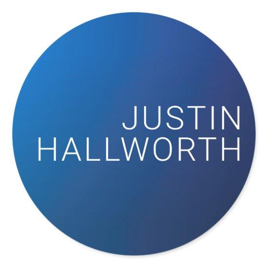 Modern Dark Blue Gradient & Minimal Editable Text Classic Round Sticker