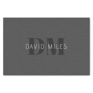 Modern Dark Grey & Black Editable Name & Monogram Tissue Paper