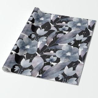 Modern dark grey black white floral