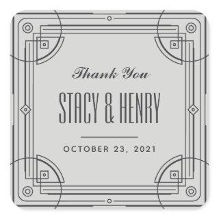 Modern Deco Frame Wedding Closure Sticker - Gray