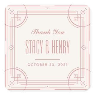 Modern Deco Frame Wedding Closure Sticker - Rose