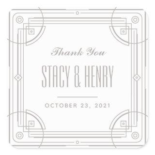 Modern Deco Frame Wedding Closure Sticker - White