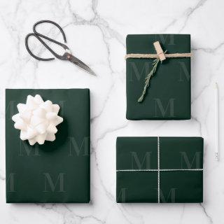 Modern Deep Forest Green Minimalist Monogram  Sheets