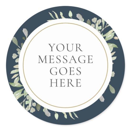 Modern Deep Sea Blue Watercolor Greenery Wedding Classic Round Sticker