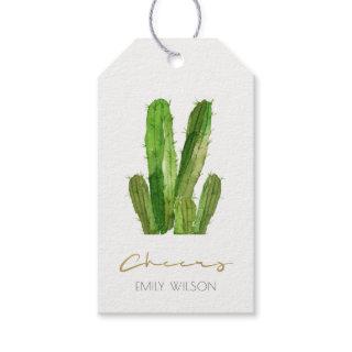 MODERN DESERT CACTUS FOLIAGE WATERCOLOR CHEERS GIFT TAGS