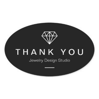 Modern Diamond Logo Simple Black White Thank You Oval Sticker