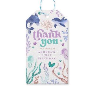 Modern Dolphin Under the Sea Thank You Birthday Gift Tags