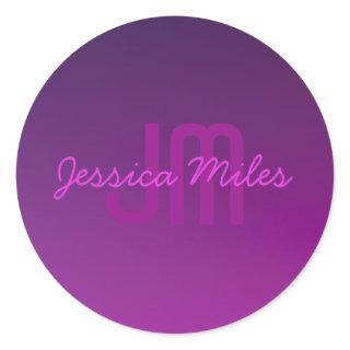 Modern Editable Monogrammed Text & Purple Ombre  Classic Round Sticker