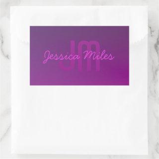 Modern Editable Monogrammed Text & Purple Ombre  Rectangular Sticker