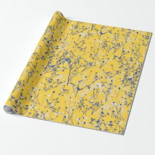 Modern Elegant Blue Wildflowers on Mustard Yellow