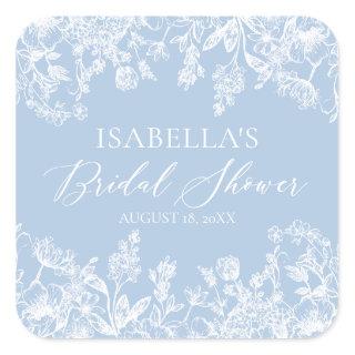 Modern Elegant Botanical Dusty Blue Bridal Shower  Square Sticker