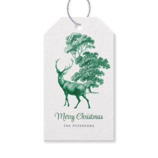 Modern Elegant Classy Green Deer Toile Woodland Gift Tags