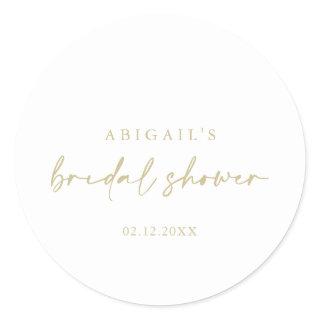 Modern Elegant Gold Bridal Shower Favor  Classic Round Sticker