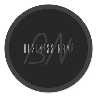 Modern Elegant Name & Monogram | Dark Grey & Black Classic Round Sticker