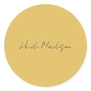 Modern Elegant Plain Simple Gold Color Calligraphy Classic Round Sticker