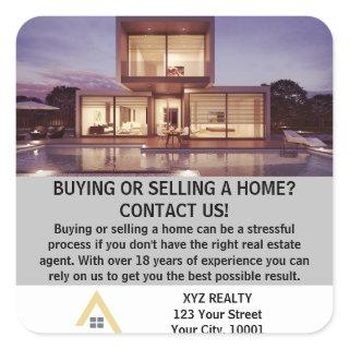 Modern Elegant Real Estate Property Promotion Square Sticker
