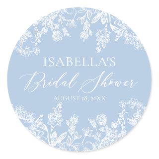 Modern Elegant Something Blue Bridal Shower  Classic Round Sticker