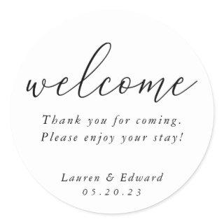 Modern Elegant Wedding Welcome Classic Round Sticker