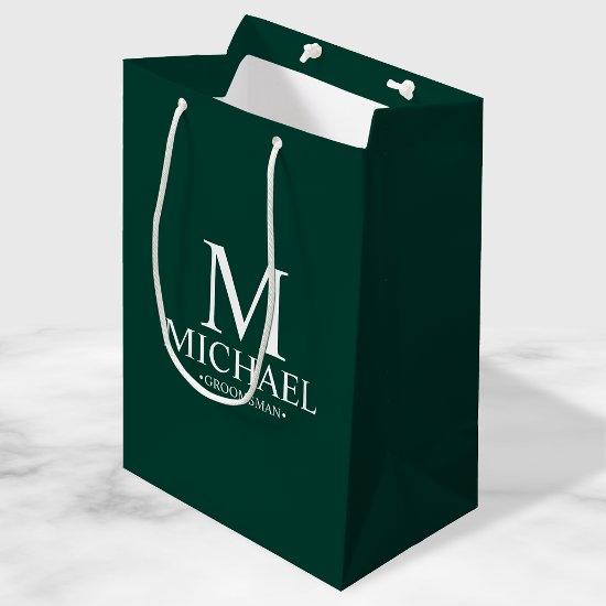 Modern Emerald Green Personalized Groomsman Medium Gift Bag