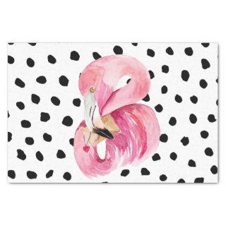 Modern Exotic Pink Watercolor Flamingo & Dots Tissue Paper