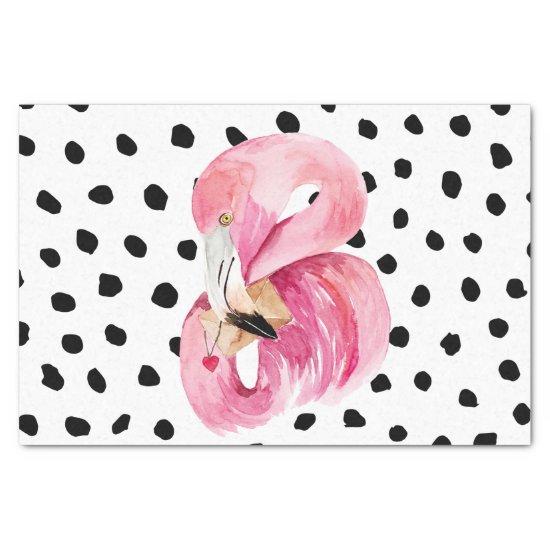 Modern Exotic Pink Watercolor Flamingo & Dots Tissue Paper