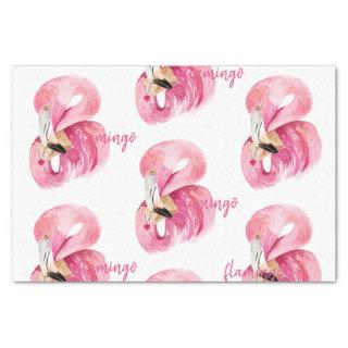 Modern Exotic Pink Watercolor Flamingo Pattern Tissue Paper