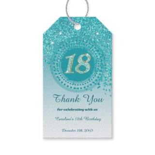Modern Falling Teal Blue Glitter 18th Birthday Gift Tags