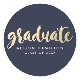 Modern Faux Gold Foil Graduation Classic Round Sticker