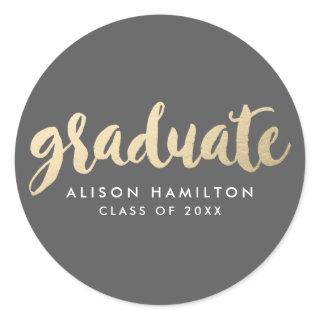 Modern Faux Gold Foil Graduation Classic Round Sticker