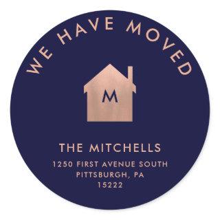 Modern Faux Rose Gold House | New Address Classic Round Sticker