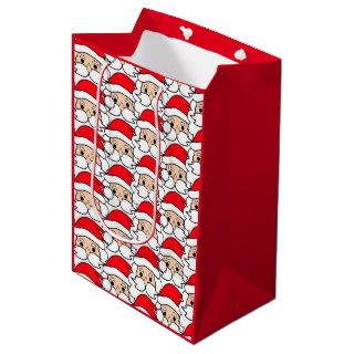 Modern Festive Funny Santa Face Pattern Medium Gift Bag