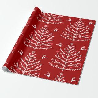 Modern Festive Nordic Christmas Tree Deer Red