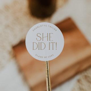 Modern Fete Gold She Did It Graduation Sticker