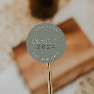 Modern Fete | Green Class of 2024 Graduation Classic Round Sticker
