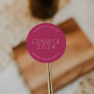 Modern Fete | Hot Pink Class of 2024 Graduation Classic Round Sticker
