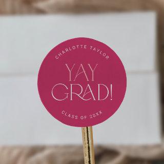 Modern Fete | Hot Pink Yay Grad Graduation Sticker