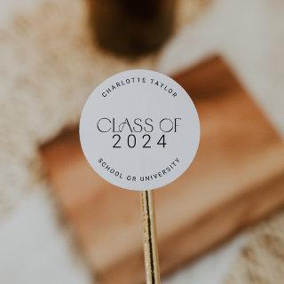 Modern Fete | Minimal Class of 2024 Graduation Classic Round Sticker
