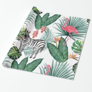 Modern flamingo zebra tropical leaf watercolor