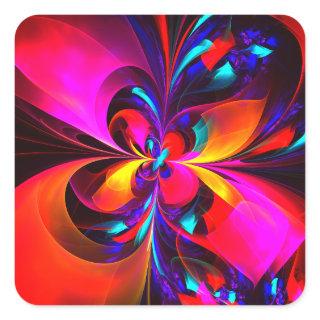 Modern Floral Abstract Art Red Blue Pattern #07 Square Sticker