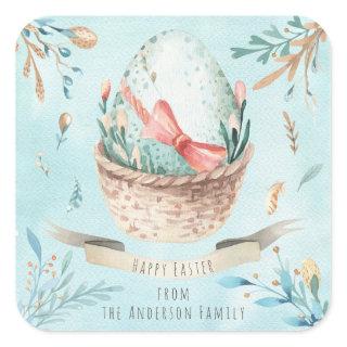 Modern Floral Happy Easter Wishes Boho Greetings Square Sticker