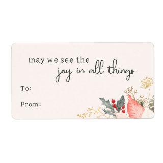 Modern Floral Joy In All Things Rectangular Gift Label