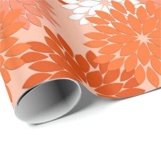 Modern Floral Kimono Print, Coral Orange on Peach