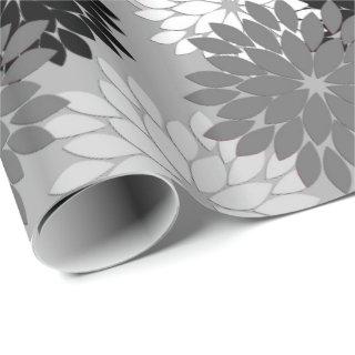 Modern Floral Kimono Print, Gray, Black and White