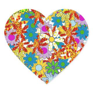Modern Floral Pattern Bright Colors Heart Sticker