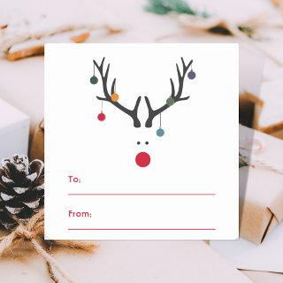 Modern funny Christmas reindeer white red Square Sticker