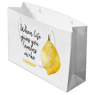 Modern Funny Lemon Yellow Quote Large Gift Bag