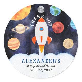 Modern Galaxy Planets Space Rocket Thank you Classic Round Sticker
