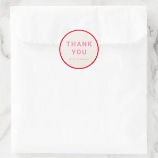 Modern Geometric Bold Pink Red Custom Thank You Classic Round Sticker