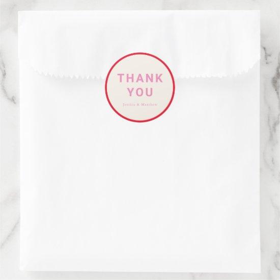 Modern Geometric Bold Pink Red Custom Thank You Classic Round Sticker
